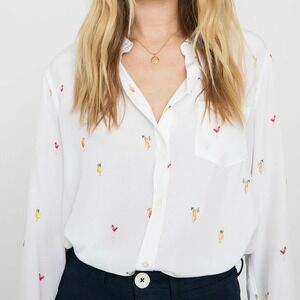 Rails Cream Cocktail Print Long Sleeve Button Up‎ Shirt Women Size Small